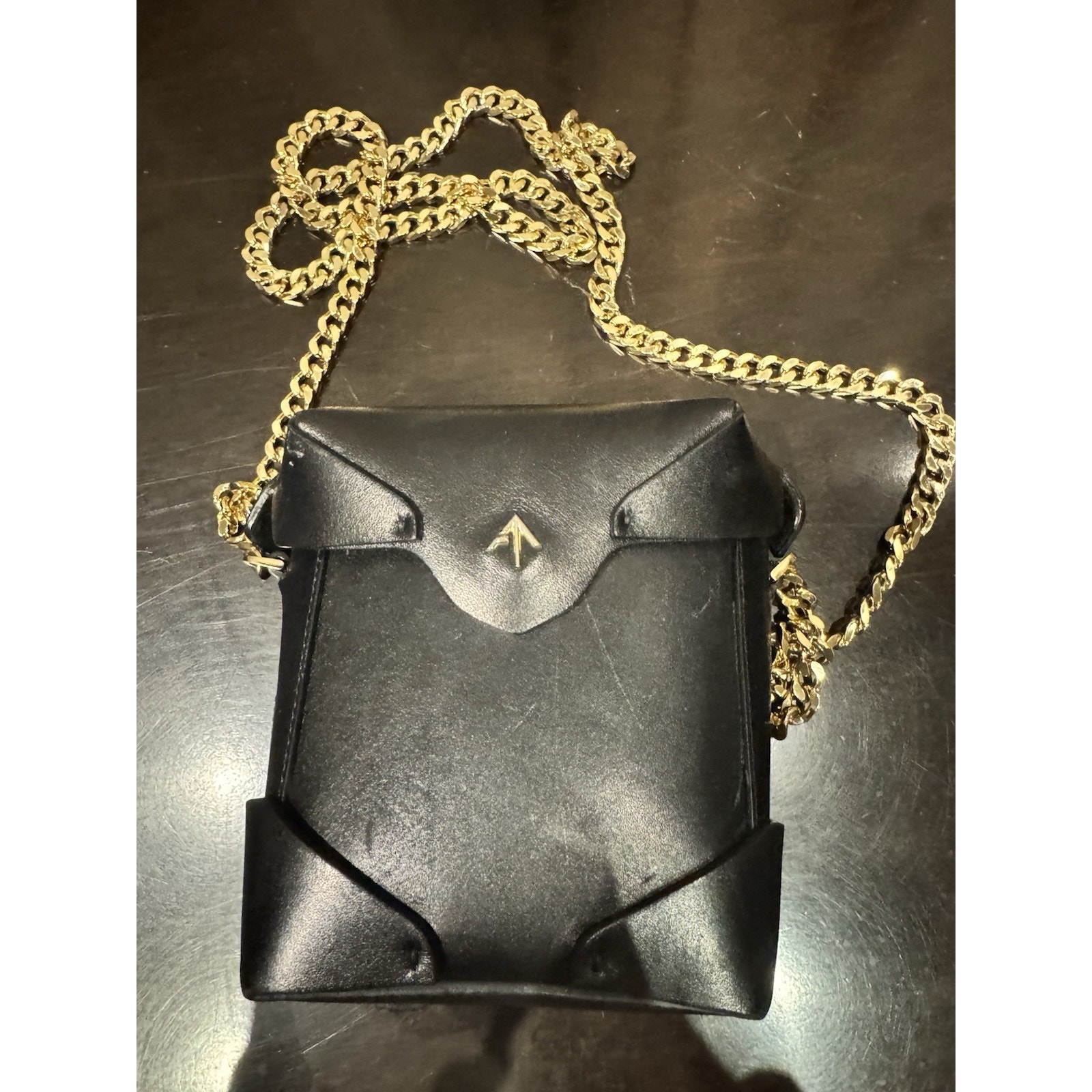 Manu Atelier Genuine Leather Micro Pristine Purse With Gold Chain